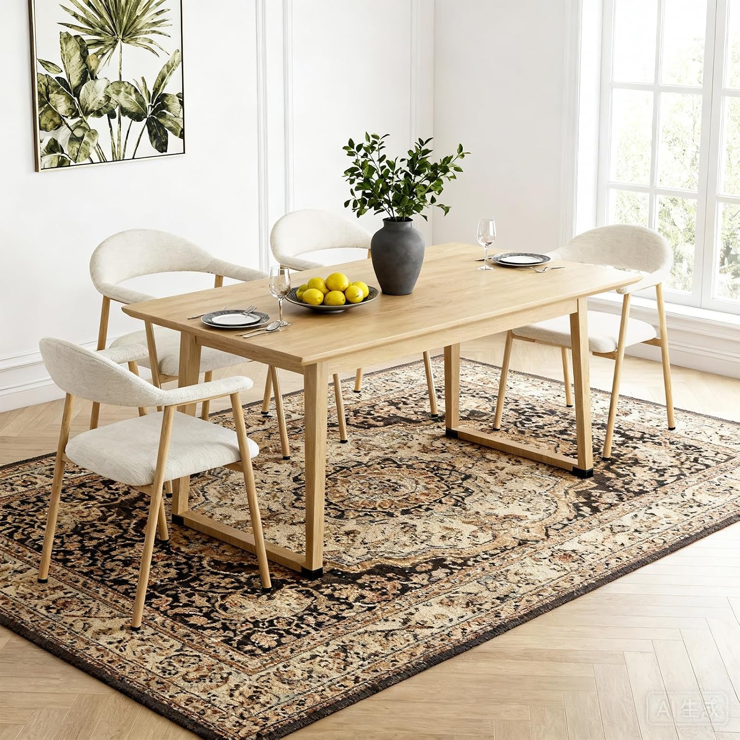 DUMOS Dining Chairs Set of 4, Linen Fabric Upholstered Kitchen Side Chairs with Curved Backrest & Metal Legs, Modern Farmhouse Accent Chair for Dining Room Kitchen Living Room Cafe, Beige — Beige / 4pc (7)