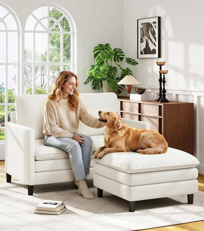 Welzona Sofa Accent Chair, 33" Reading Chair for Bedroom, Tool-Free Setup Living Room Accent Chairs, Comfy Arm Chairs Living Room, All-Wood Reading Nook, Beige