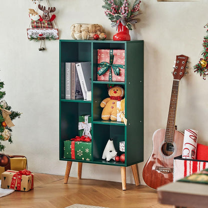 LEYAOYAO Cube Bookshelf 3 Tier Mid-Century Rustic Brown Modern Bookcase with Legs,Retro Wood Bookshelves Storage Organizer Shelf,Freestanding Open Book Shelves for Bedroom,Living Room,Office — Dark Green / 5 Cube with Legs