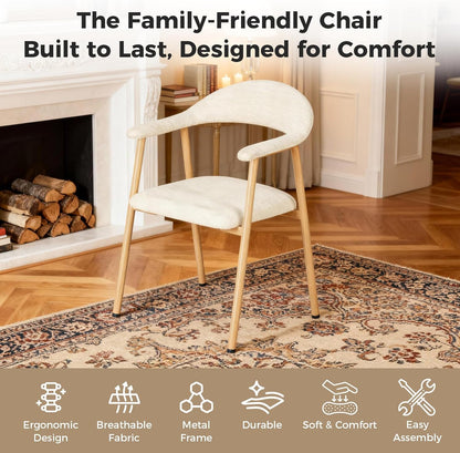 DUMOS Dining Chairs Set of 4, Linen Fabric Upholstered Kitchen Side Chairs with Curved Backrest & Metal Legs, Modern Farmhouse Accent Chair for Dining Room Kitchen Living Room Cafe, Beige — Beige / 4pc (5)