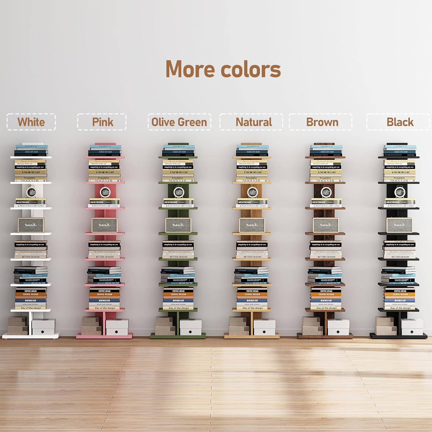TUTOTAK Book Shelf, Narrow Spine Bookshelf, 8-Tier Bookcase for Small Space | 10.4 x 13.4 x 47.5 Inches Vertical Freestanding Corner Shelf for Living Room, Office, Study, Entryway, Brown BS06BB008 — 8 Tier / Rustic Brown (5)
