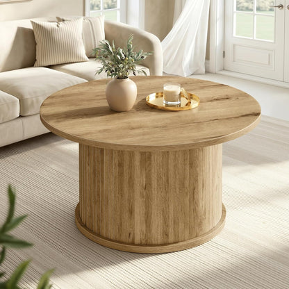 VASAGLE MAEZO Collection - Round Coffee Table, 2-Tier Center Table with Storage, Tapered Legs, Curved Transitions, 31.5 Dia. x 17.7 H Inches, Easy Assembly, for Living Room, Honey Brown ULCT243K41 — Natural Brown