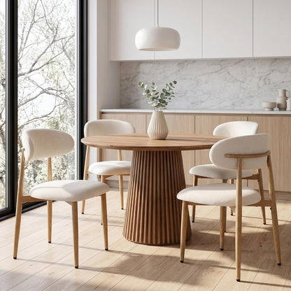UVV Dining Chairs Set of 4, Metal Kitchen Chairs with Modern Fabric Upholstered for Dining Room, Beige — Beige Seat /Wood-grain Metal Legs / 4