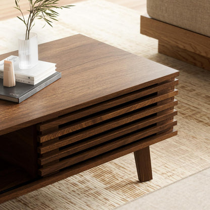 Furniway Mid Century Modern Coffee Table, Wood Coffee Table with Storage, Farmhouse Table for Living Room, Apartment, Walnut — Walnut (6)