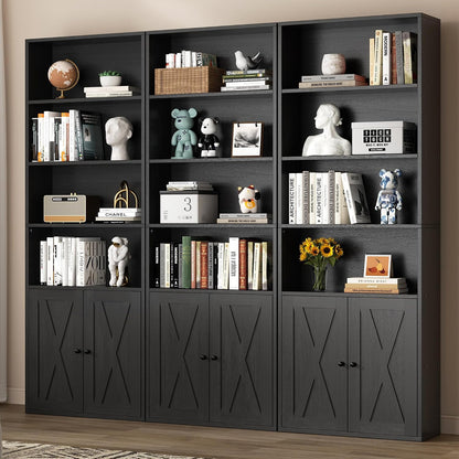 Shintenchi Bookshelf, Industrial Bookshelves and Bookcases with Doors Floor Standing 6 Shelf Display Storage Shelves 70.9 inches Tall Bookcase for Home Office, Living Room (Black) — Black (2)