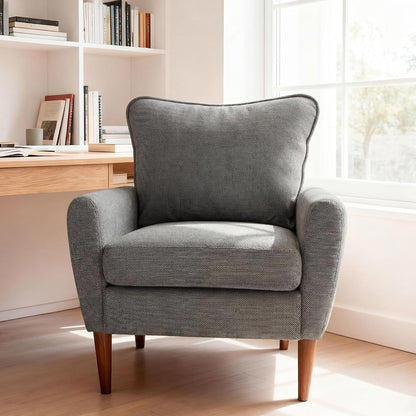 OLIXIS Comfy Accent Chair for Living Room Bedroom and Waiting Room, Upholstered Mid-Century Reading Chair with Pillow and Solid Wood Legs, Wide Singe Modern Lounge Sofa, Gray — Deep Gray / 1