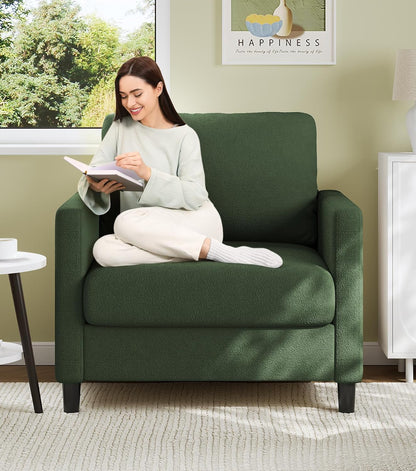Welzona Sofa Accent Chair, 33" Reading Chair for Bedroom, Tool-Free Setup Living Room Accent Chairs, Comfy Arm Chairs Living Room, All-Wood Reading Nook, Beige