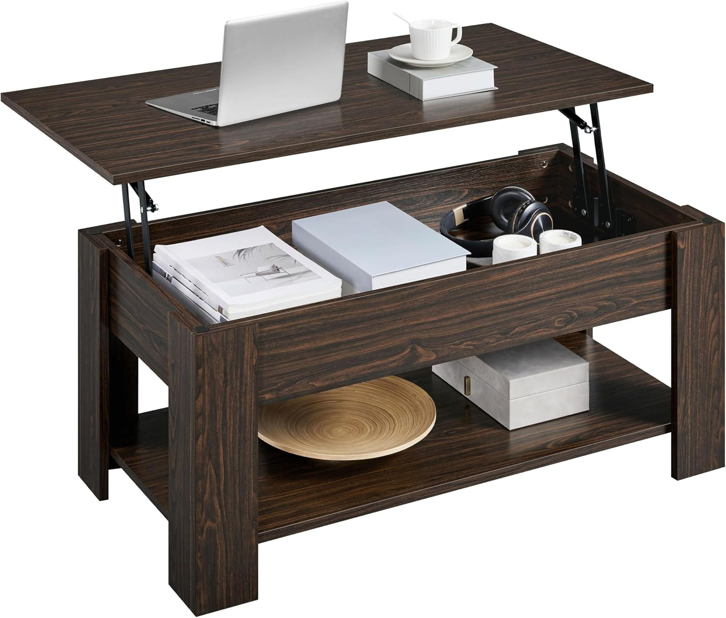 Yaheetech Wooden Coffee Table, Lift Top Coffee Table with Large Hidden Storage Shelf, Lift Tabletop Dining Tables for Living Room, Home Small Space, 38.6in, Black — Espresso / 38.6 inches