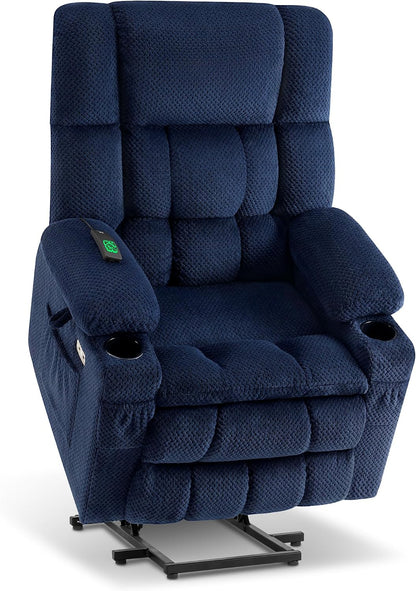 MCombo Dual Motor Power Lift Recliner Chair with Massage and Heat for Elderly People, Infinite Position, USB Ports, Cup Holders, Fabric 7890 (Medium, Dark Gray)