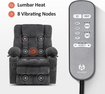 MCombo Dual Motor Power Lift Recliner Chair with Massage and Heat for Elderly People, Infinite Position, USB Ports, Cup Holders, Fabric 7890 (Medium, Dark Gray) — Dark Gray / Medium (4)