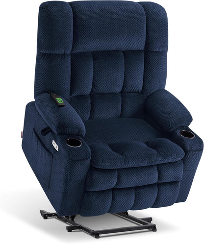 MCombo Dual Motor Power Lift Recliner Chair with Massage and Heat for Elderly People, Infinite Position, USB Ports, Cup Holders, Fabric 7890 (Medium, Dark Gray)