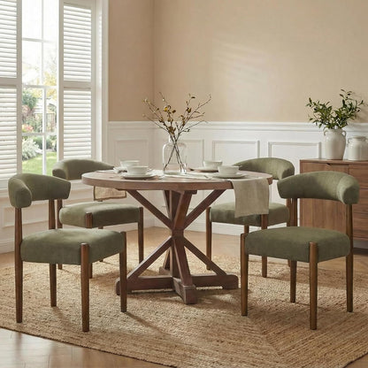 VKNOW Wooden Dining Chairs Set of 4, Modern Upholstered Dining Room Chairs with Walnut Wood Legs and Curved Backrest, Fabric Kitchen Chairs for Farmhouse/Living Room/Dining Room, Green — Set of 4 / Green (3)