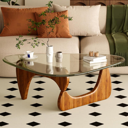 Coffee Table for Living Room Mid Century Modern Center Table with Glass Top and Wood, 36 Inch, Brown/Walnut