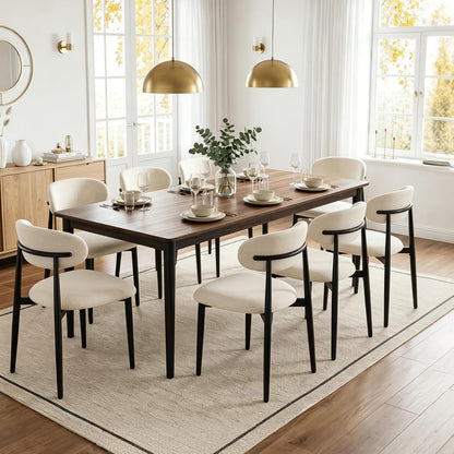 UVV Dining Chairs Set of 4, Metal Kitchen Chairs with Modern Fabric Upholstered for Dining Room, Beige — Beige Seat / Black Legs / 8