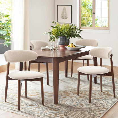 COLAMY Wooden Dining Chairs Set of 4, Modern Fabric Upholstered Kitchen Side Chairs, Farmhouse Dining Room Chair with Foot Pegs, Beige — Beige / Set of 4