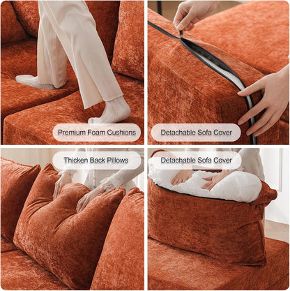 Rexulqo Oversized Accent Chair with All Seats Storage,Comfy Living Room Chairs with 2 Throw Pillow,Upholstered Mid-Century Armchair,24.5'' Deep Seat,Reading Chair for Bedroom,Office,Chenille,Orange — 1*Chair / Orange-red (6)