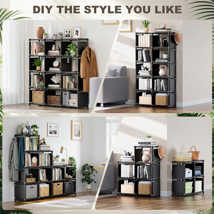 Mavivegue Book Shelf, 12 Cube Storage Organizer, DIY Bookcase, Metal Bookshelf,Tall Book case for Bedroom, Living Room,Office,Closet, Black Cubicle Rack — Black / 12-Grid (7)