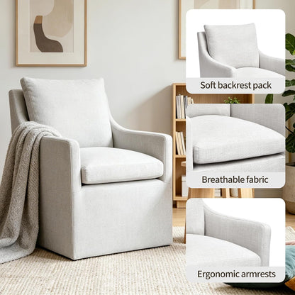 DUHOME Upholstered Dining Chair Set of 2 360 Swivel Linen Accent Armchair | Pre-Assembled Modern Rolling Armchair with Silent Casters, Beige Linen Accent Chair for Dining Room Living Room Bedroom — Beige / 2PCS (8)
