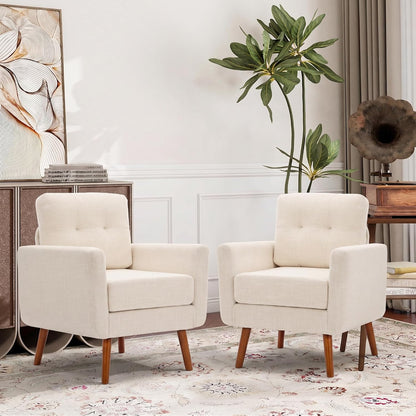 Tbfit Linen Fabric Single Sofa, Accent Chair, Mid Century Modern Armchair for Living Room, Bedroom Button Tufted Upholstered Comfy Reading Sofas, Beige — 56.7 inch / Beige
