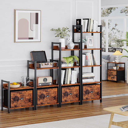Furologee 5 Tier Bookshelf with Drawer, Tall Narrow Bookcase with Shelves, Wood and Metal Bookshelves Storage Organizer, Industrial Display Standing Shelf Unit for Bedroom, Living Room, Rustic Brown — Rustic Brown / 5 Tier -1 PCS (6)