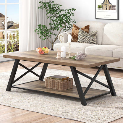 EXCEFUR Modern Coffee Table, Rectangle Center Table for Living Room with Storage Shelf, Industrial Wood and Metal Cocktail Tea Table, Rustic Oak, 47 Inch — Rustic Oak (3)
