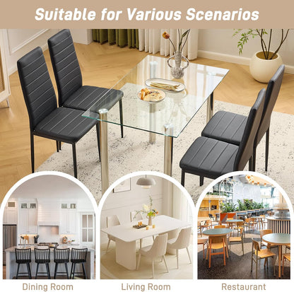 Karl home Dining Chairs Set of 4, PU Leather & High Back, Black | Black kitchen chairs with padded seats & foot cap protection for dining kitchen living room,300lbs capacity,space-saving — Black / Set of 4 (7)