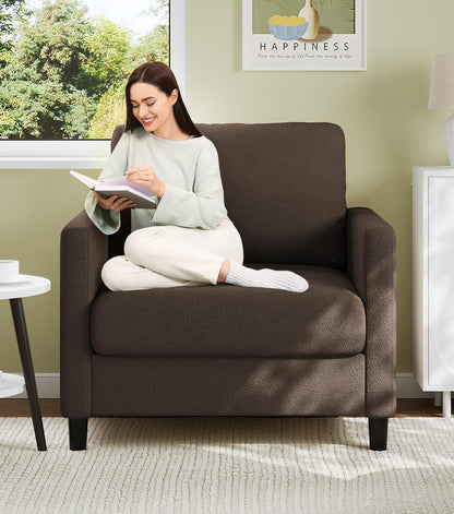 Welzona Sofa Accent Chair, 33" Reading Chair for Bedroom, Tool-Free Setup Living Room Accent Chairs, Comfy Arm Chairs Living Room, All-Wood Reading Nook, Beige