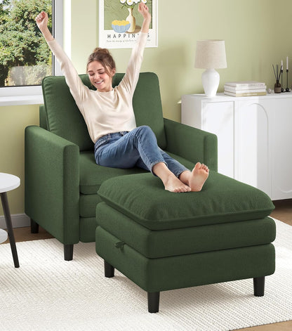 Welzona Sofa Accent Chair, 33" Reading Chair for Bedroom, Tool-Free Setup Living Room Accent Chairs, Comfy Arm Chairs Living Room, All-Wood Reading Nook, Beige