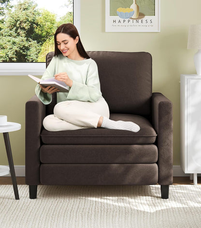Welzona Sofa Accent Chair, 33" Reading Chair for Bedroom, Tool-Free Setup Living Room Accent Chairs, Comfy Arm Chairs Living Room, All-Wood Reading Nook, Beige