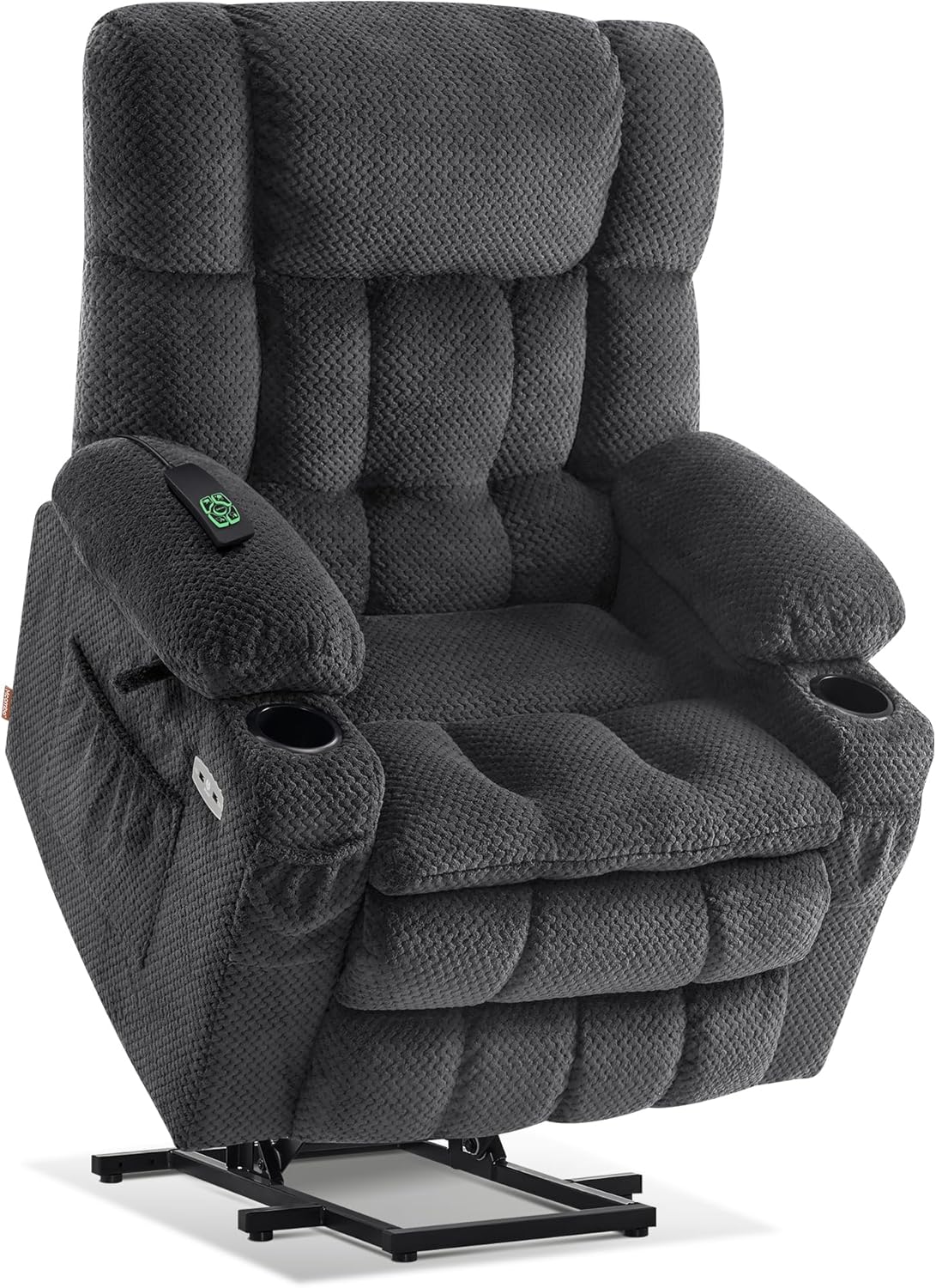 MCombo Dual Motor Power Lift Recliner Chair with Massage and Heat for Elderly People, Infinite Position, USB Ports, Cup Holders, Fabric 7890 (Medium, Dark Gray) — Dark Gray / Medium