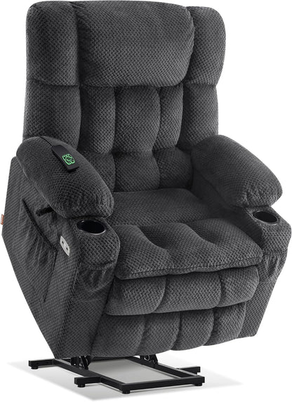 MCombo Dual Motor Power Lift Recliner Chair with Massage and Heat for Elderly People, Infinite Position, USB Ports, Cup Holders, Fabric 7890 (Medium, Dark Gray) — Dark Gray / Medium