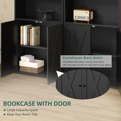 Shintenchi Bookshelf, Industrial Bookshelves and Bookcases with Doors Floor Standing 6 Shelf Display Storage Shelves 70.9 inches Tall Bookcase for Home Office, Living Room (Black) — Black (6)