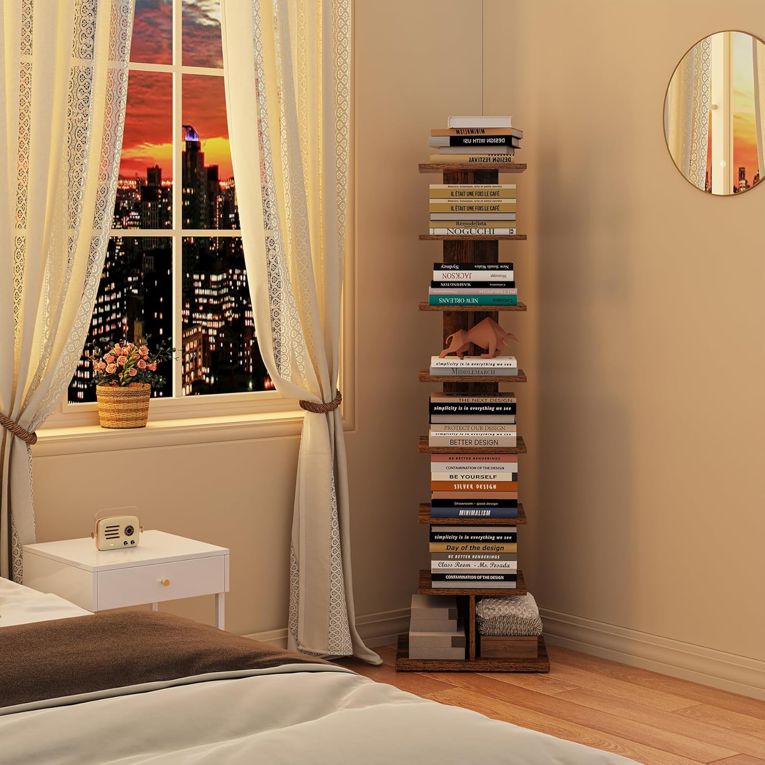 TUTOTAK Book Shelf, Narrow Spine Bookshelf, 8-Tier Bookcase for Small Space | 10.4 x 13.4 x 47.5 Inches Vertical Freestanding Corner Shelf for Living Room, Office, Study, Entryway, Brown BS06BB008 — 8 Tier / Rustic Brown (4)