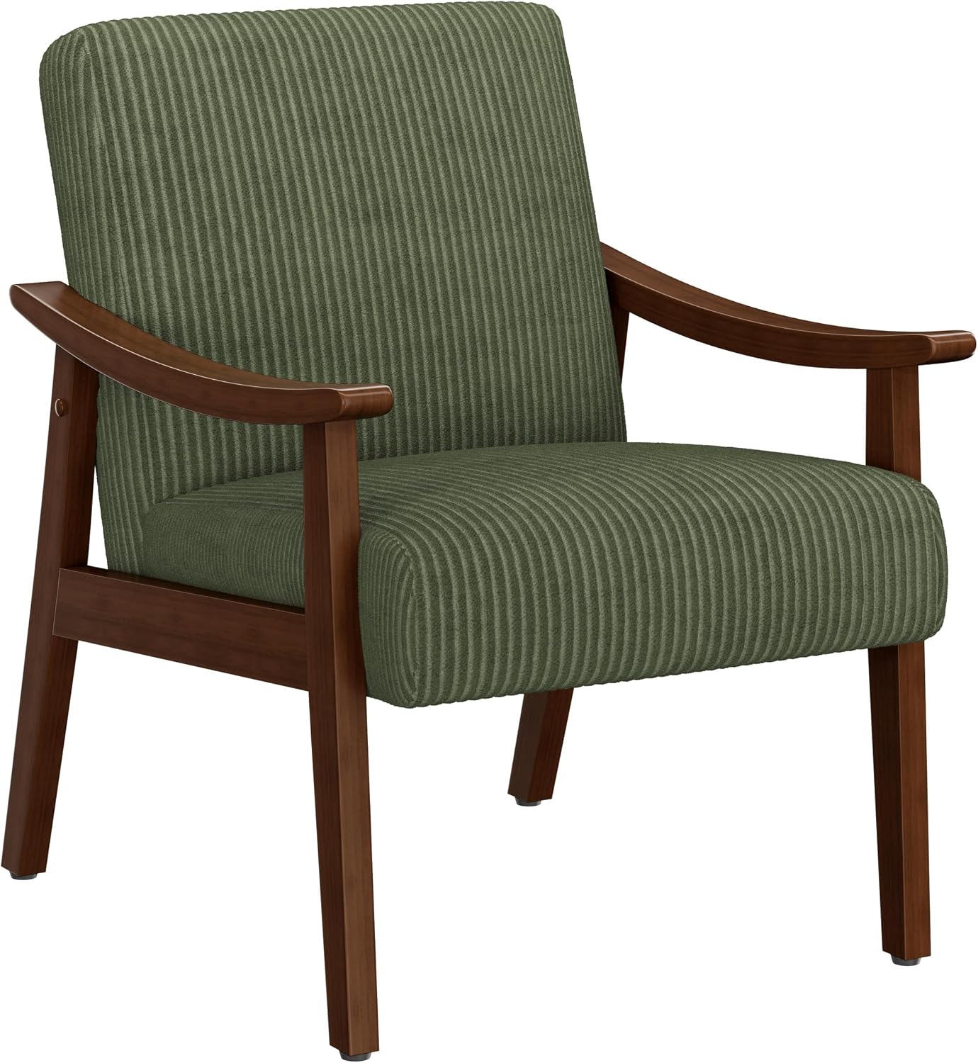 Yaheetech Corduroy Accent Chair, Mid-Century Modern Armchair with Solid Wood Legs, Reading Leisure Chair with High Back for Living Room Bedroom Waiting Room Dark Green — Dark Green / Corduroy Fabric