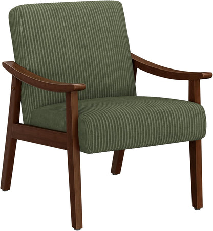 Yaheetech Corduroy Accent Chair, Mid-Century Modern Armchair with Solid Wood Legs, Reading Leisure Chair with High Back for Living Room Bedroom Waiting Room Dark Green — Dark Green / Corduroy Fabric