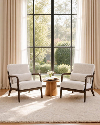 Garvee Mid-Century Chenille Accent Chair, Cozy Reading Chair, Modern Lounge Armchair with Lumbar Pillow, Solid Wood Frame, for Living Room, Bedroom, Office, Beige — Beige-corduroy / 1 Pack