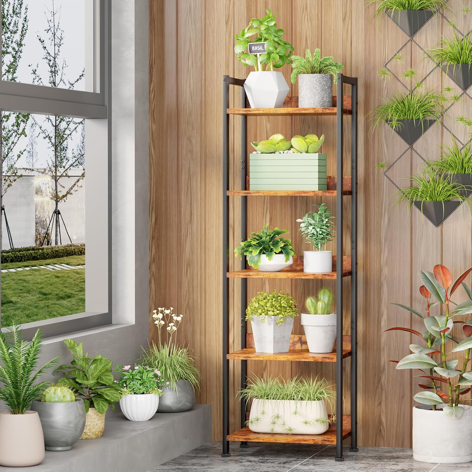Furologee 5 Tier Bookshelf with Drawer, Tall Narrow Bookcase with Shelves, Wood and Metal Bookshelves Storage Organizer, Industrial Display Standing Shelf Unit for Bedroom, Living Room, Rustic Brown — Rustic Brown / 5 Tier -1 PCS (7)
