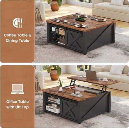 SEDETA 31.5" Lift Top Coffee Table with Storage, Square Coffee Tables for Living Room, Farmhouse Coffee Table with Large Hidden Storage Compartment and Adjustable Shelves, Black — Black (4)