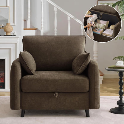 41" Oversized Accent Chair with Storage, Single Sofa for Living Room Beige | Modern Accent Chairs with Storage, Deep Seat Armchair Upholstered Comfy Reading Chair for Living Room, Bedroom, Chenille