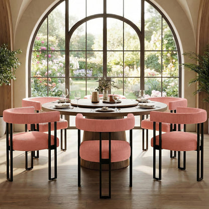 VIRRMO Boucle Dining Chair Set of 4 Corduroy Upholstered Dining Room Chairs Kitchen Chairs with Metal Legs Mid Century Modern Chair for Dining Room, Kitchen (Cream, 4) — Pink / 6