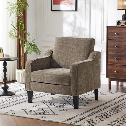 VINGLI Accent Chair for Living Room Chairs Light Brown Reading Chair for Bedroom Scooped Arm Chair Mid Century Modern Accent Chairs Upholstered Comfy Chair for Apartment, Waiting Room — 1 / Light Brown Chenille (2)