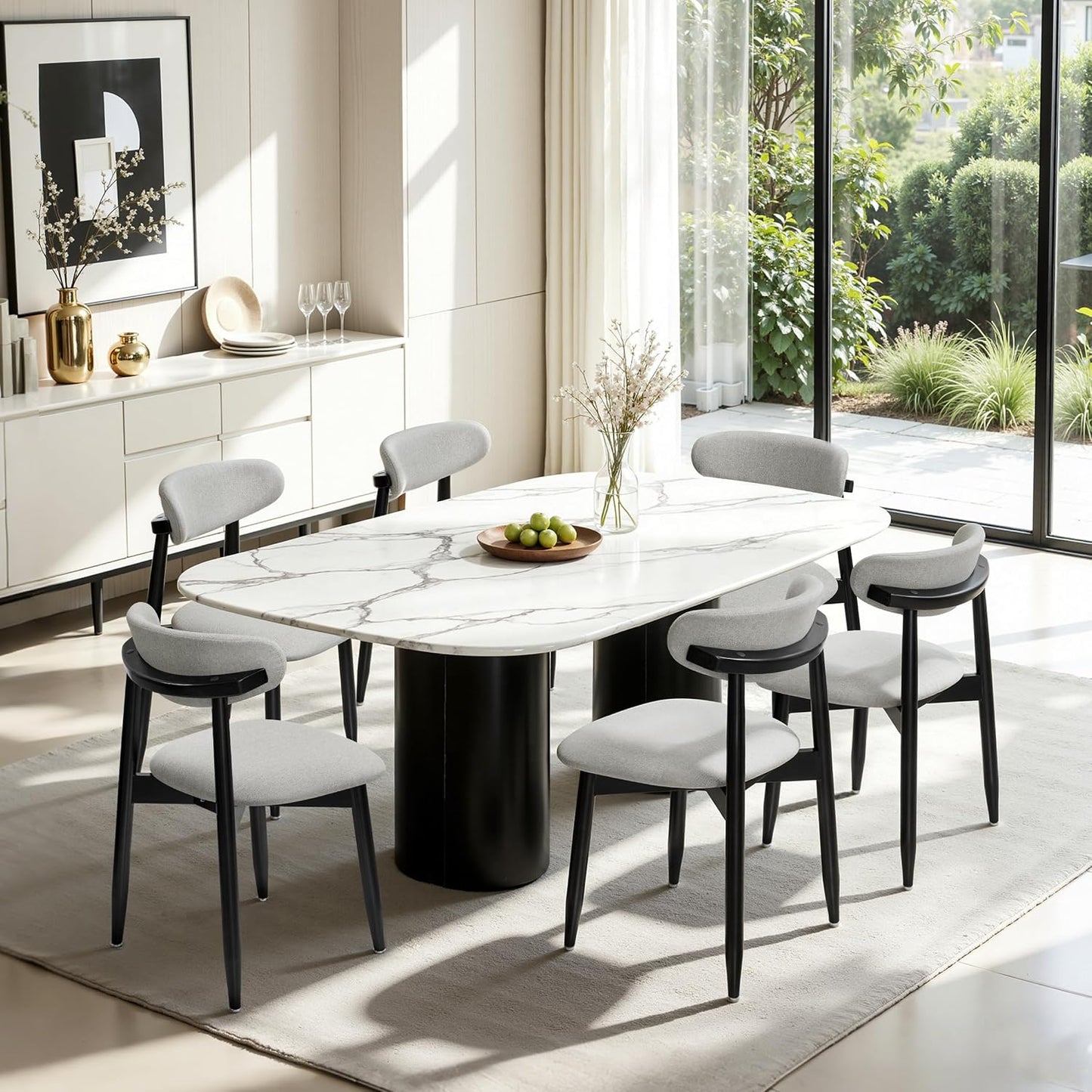 CHUN YI Dining Chairs Set of 4, Upholstered Wooden Dining Room Chairs, Mid Century Modern Fabric Kitchen Chair with Ergonomic Curved Backrest, Beige (Only Chairs) — Grey / Set of 6