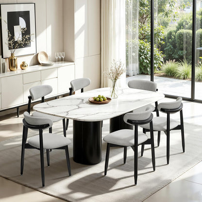 CHUN YI Dining Chairs Set of 4, Upholstered Wooden Dining Room Chairs, Mid Century Modern Fabric Kitchen Chair with Ergonomic Curved Backrest, Beige (Only Chairs) — Grey / Set of 6