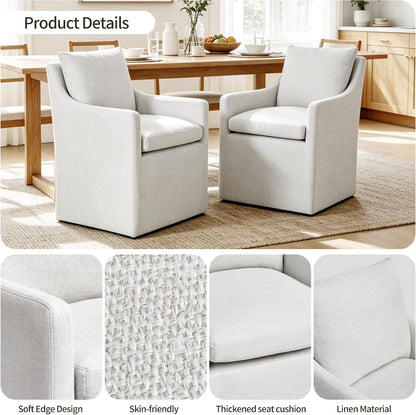 DUHOME Upholstered Dining Chair Set of 2 360 Swivel Linen Accent Armchair | Pre-Assembled Modern Rolling Armchair with Silent Casters, Beige Linen Accent Chair for Dining Room Living Room Bedroom — Beige / 2PCS (7)