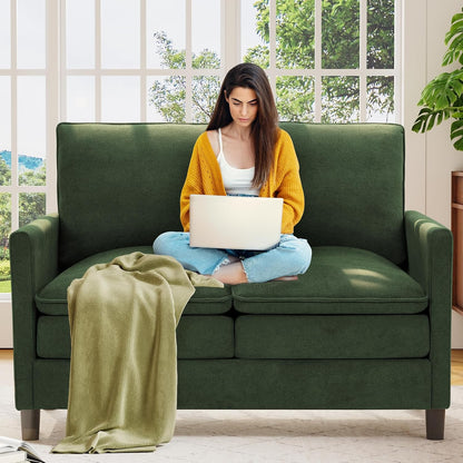 Welzona Sofa Accent Chair, 33" Reading Chair for Bedroom, Tool-Free Setup Living Room Accent Chairs, Comfy Arm Chairs Living Room, All-Wood Reading Nook, Beige — Green / cloud loveseat