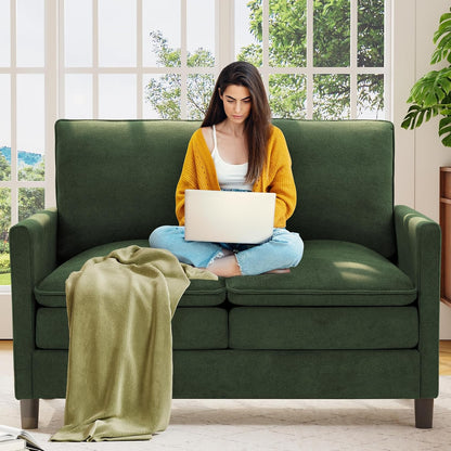 Welzona Sofa Accent Chair, 33" Reading Chair for Bedroom, Tool-Free Setup Living Room Accent Chairs, Comfy Arm Chairs Living Room, All-Wood Reading Nook, Beige — Green / cloud loveseat