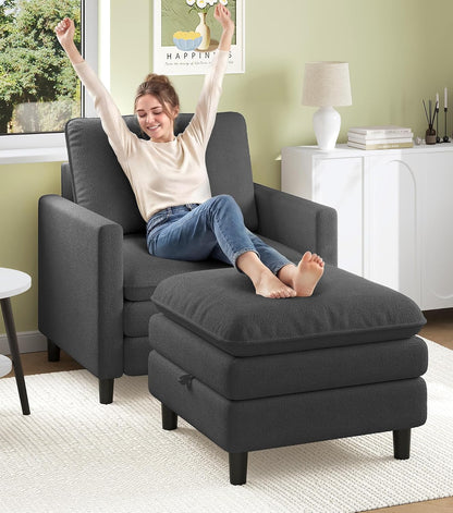 Welzona Sofa Accent Chair, 33" Reading Chair for Bedroom, Tool-Free Setup Living Room Accent Chairs, Comfy Arm Chairs Living Room, All-Wood Reading Nook, Beige
