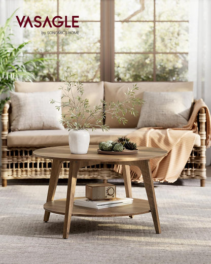 VASAGLE MAEZO Collection - Round Coffee Table, 2-Tier Center Table with Storage, Tapered Legs, Curved Transitions, 31.5 Dia. x 17.7 H Inches, Easy Assembly, for Living Room, Honey Brown ULCT243K41 — Honey Brown (2)