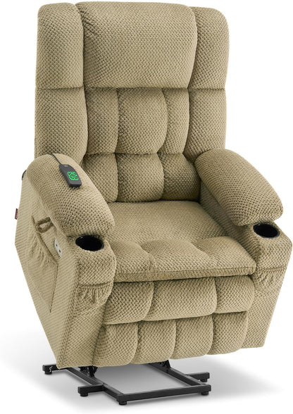 MCombo Dual Motor Power Lift Recliner Chair with Massage and Heat for Elderly People, Infinite Position, USB Ports, Cup Holders, Fabric 7890 (Medium, Dark Gray)