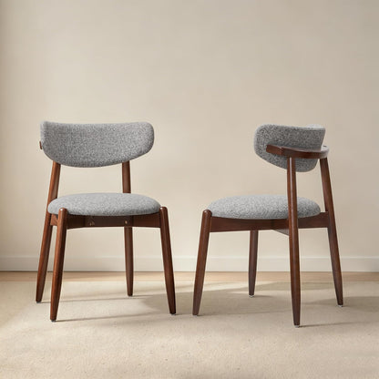 CHUN YI Dining Chairs Set of 4, Upholstered Wooden Dining Room Chairs, Mid Century Modern Fabric Kitchen Chair with Ergonomic Curved Backrest, Beige (Only Chairs) — Round-gray / Set of 2